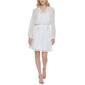 Tommy Hilfiger Womens Size 4 Ruffled Smocked Fit & Flare Dress in White $129